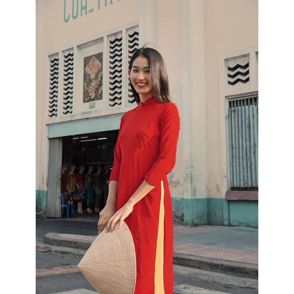 Set Áo dài Rosemary đũi đỏ tươi