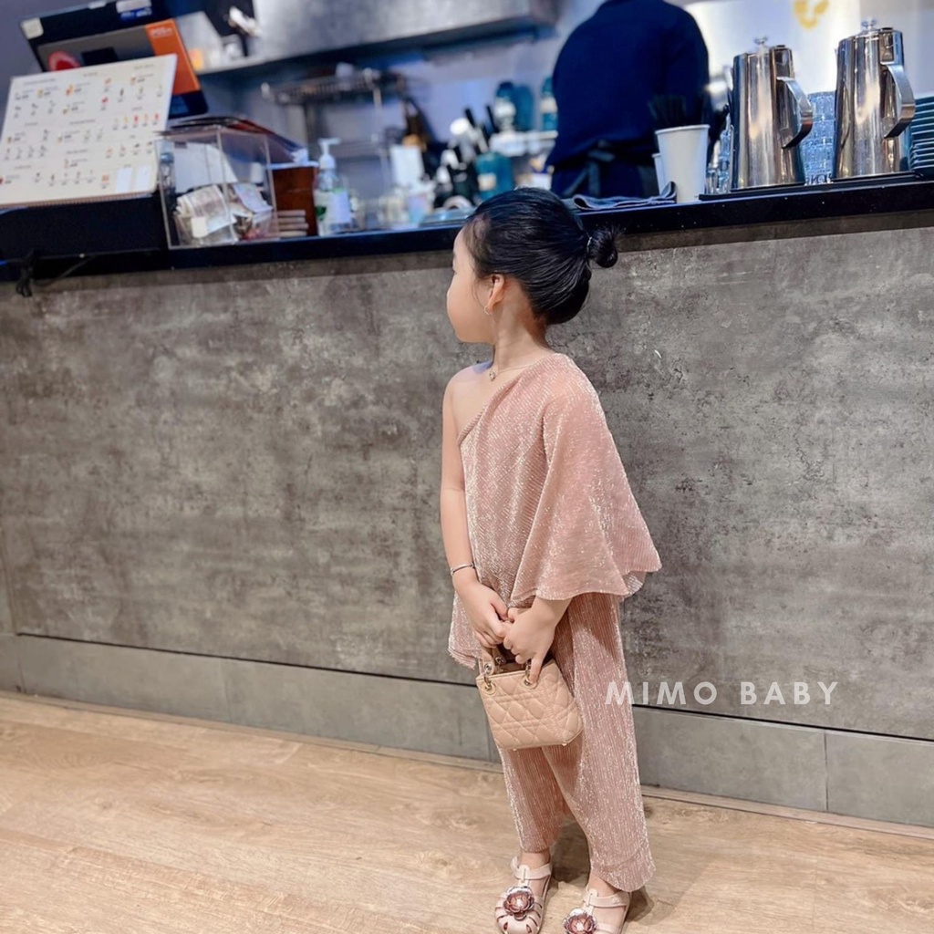 Set áo váy lệch vai voan nhũ dập ly đáng yêu cho bé gái Mimo baby QA20