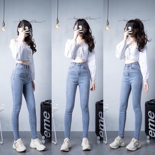 Quần jean skinny xanh nhạt, lưng thun, siêu co giãn