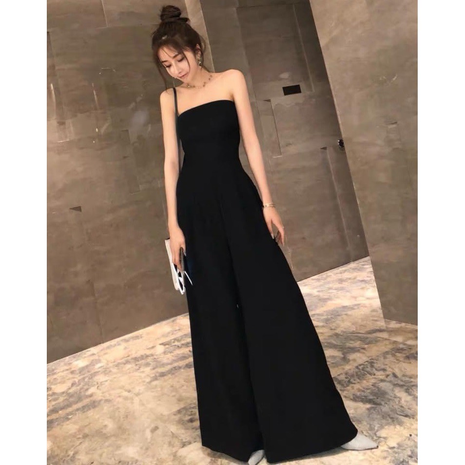 (HÌNH THẬT) Jumpsuit Dài Ống Rộng (ĐEN)
