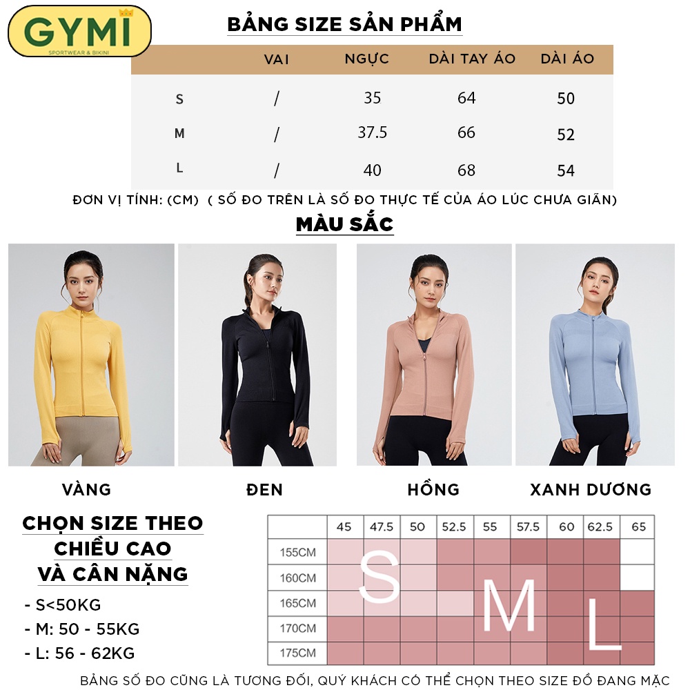 Áo khoác tập gym yoga nữ GYMI AK08 dáng croptop thể thao chất dệt kim co giãn thoáng khí chống nắng