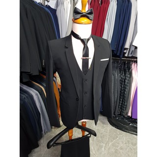 Bộ Vest Nam Ôm Body mềm mịn ( Áo vest, quần, gile, cà vạt, nơ, ghim cài) hộp đựng