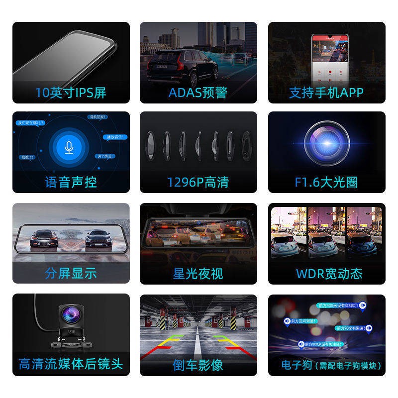 Lingui Driving Recorder, HD, Tầm nhìn ban đêm, đảo ngược phía trước và truy xuất, hình ảnh, bắn đôi, tốc độ, máy tích hợ