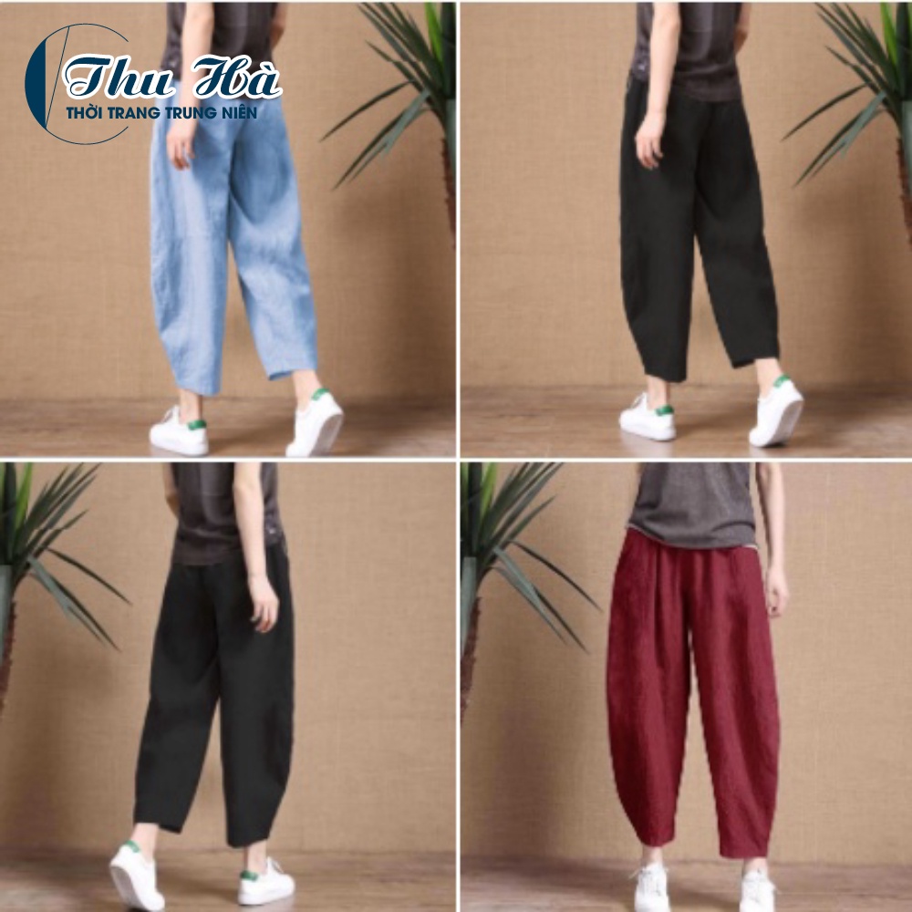 Quần thời trang nữ form rộng ống thụng lưng thun, chất liệu đũi mềm mát, size từ 40kg đến 95kg QNH.39