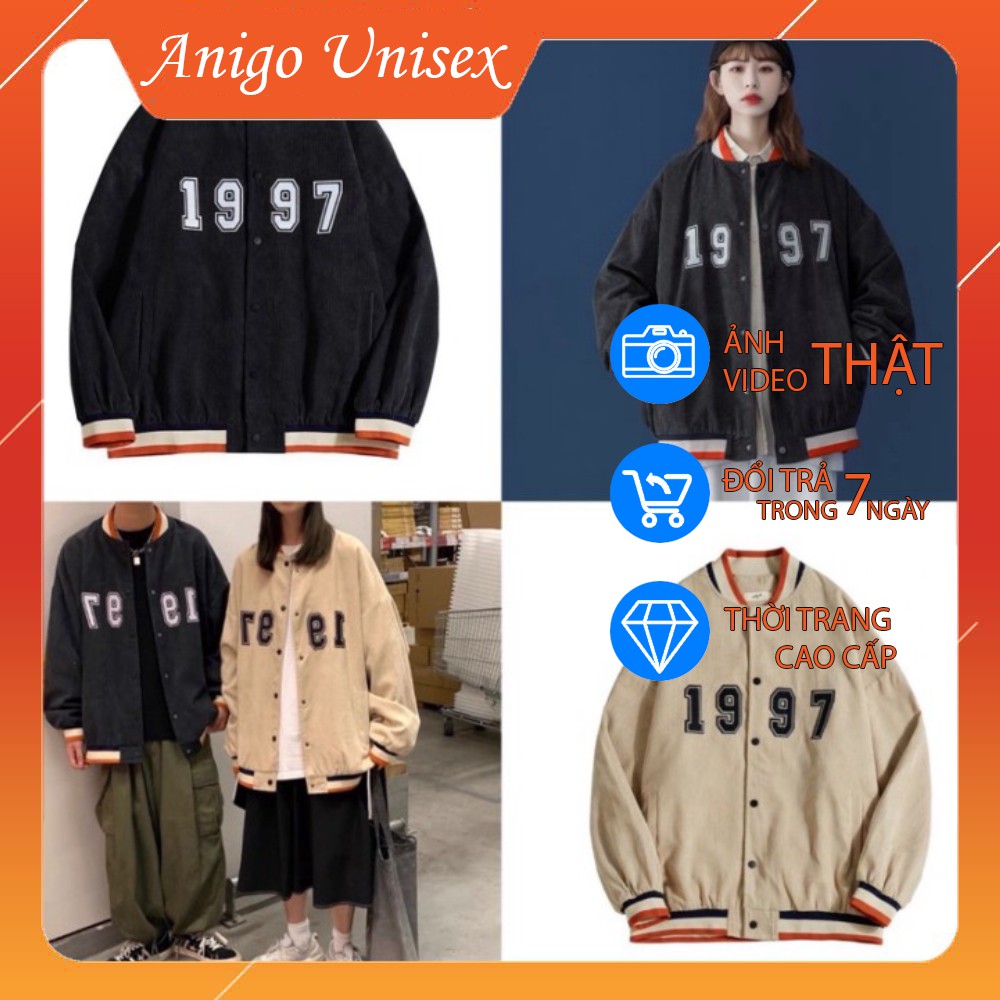 Áo khoác bomber bóng chày nam nữ kaki nhung, form rộng phong cách ulzzang VN07 ANIGO UNISEX