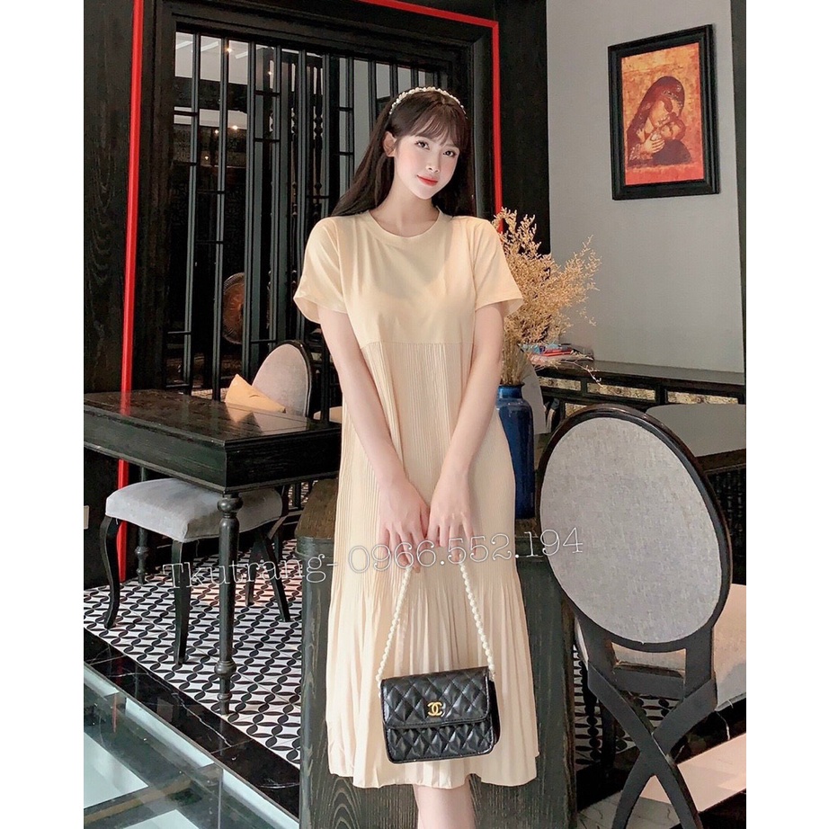 Váy bầu,Đầm bầu cho những ngày chớm thu - Dáng suông phối thân dập li trẻ trung , năng động ( size 45-80kg) Ms 6740