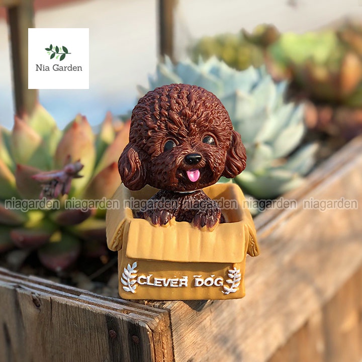 Tiểu cảnh trang trí hồ cá mô hình chó Poodle decor vườn chậu cây terrarium mini bàn học Nia Garden N5