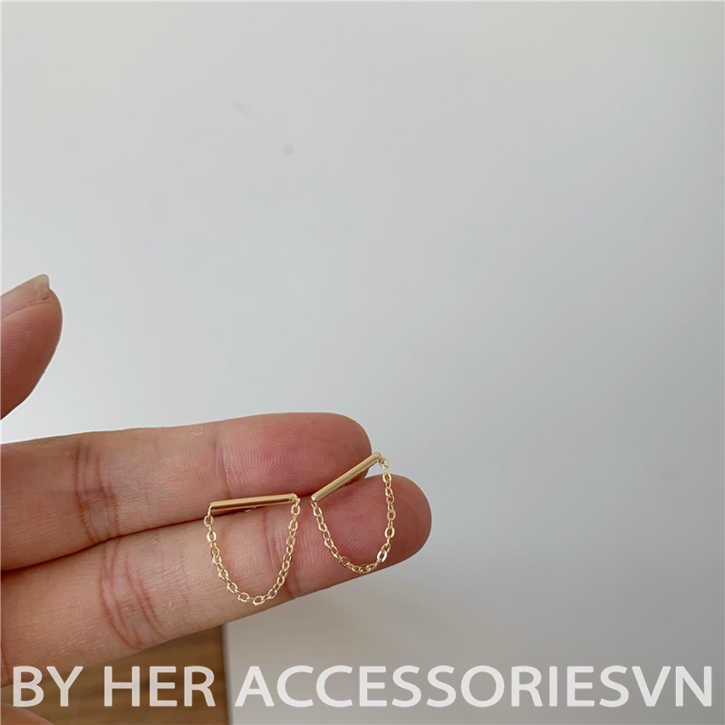 Bông Tai Nữ Basic  Thanh Ngang Phối Dây Xích Her Accessories H61