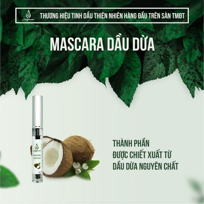 Mascara dầu dừa nguyên chất 5ml JULYHOUSE dưỡng mi, dưỡng lông mày dài