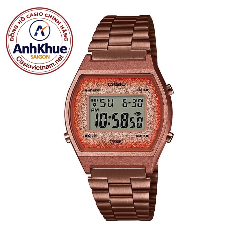 Đồng Hồ Nữ Casio Điện Tử B640WCG-5DF Dây Kim Loại Mạ Vàng Hồng - Thiết Kế Mặt Lấp Lá