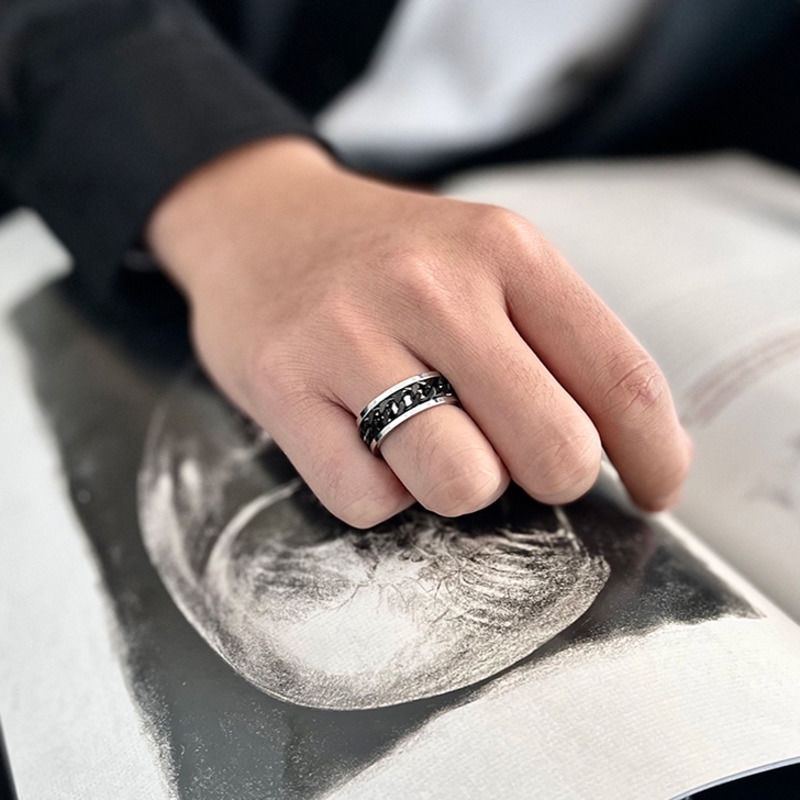 Nhẫn Dây Xích Bằng Thép Phong Cách hip hop Hàn Quốc Đơn Giản Cá Tính Cho Nam