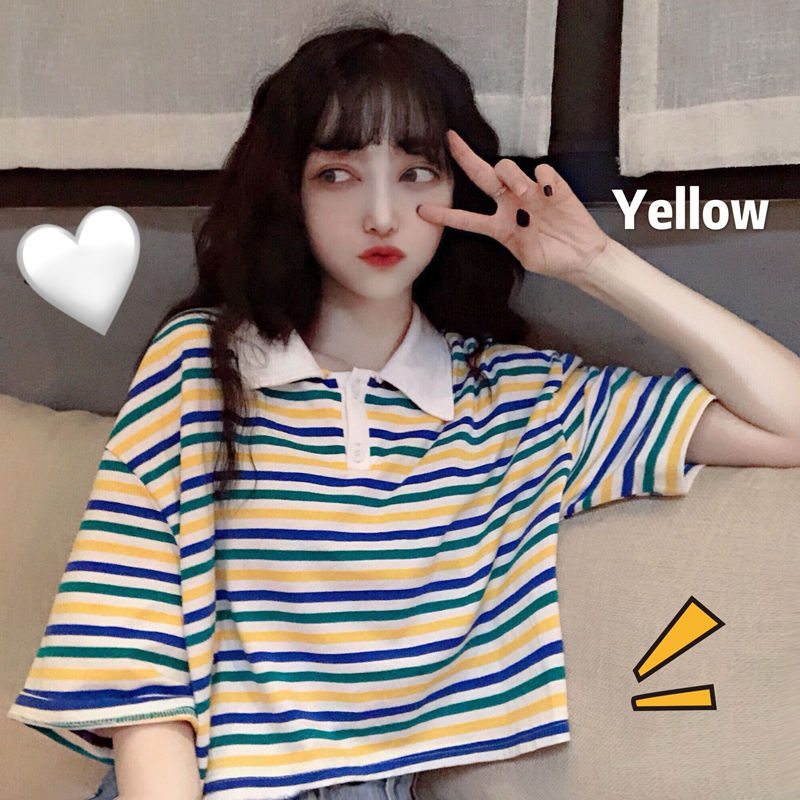 Áo thun ngắn tay có cổ phong cách Hàn Quốc thời trang năng động cho nữ