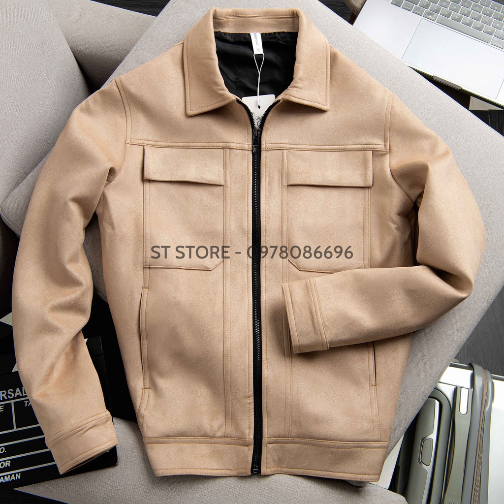 Áo khoác nam da lộn, mẫu áo khoác khóa kéo trẻ trung mùa thu đông 2022