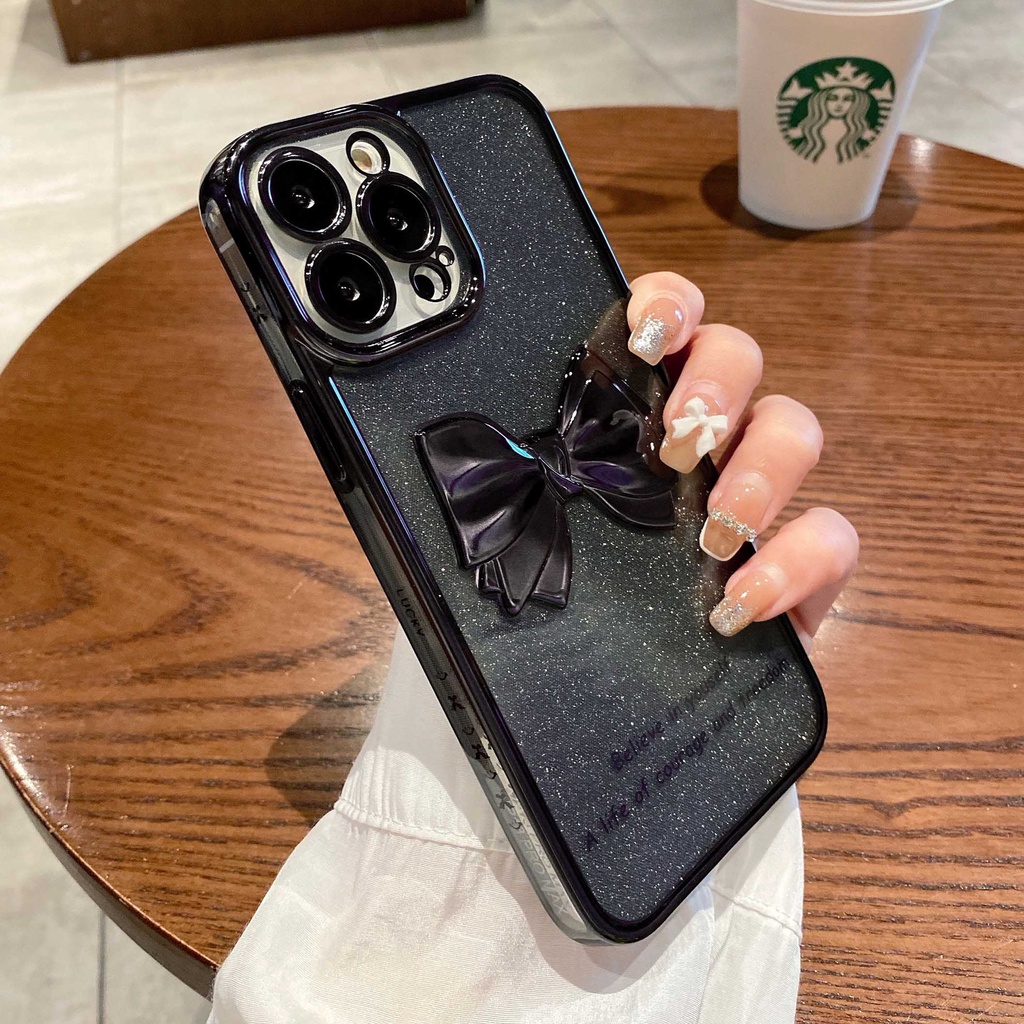 Ốp Điện Thoại Silicon Mềm Hình Nơ Kim Tuyến Lấp Lánh Cho iPhone 11 12 13 Pro Max