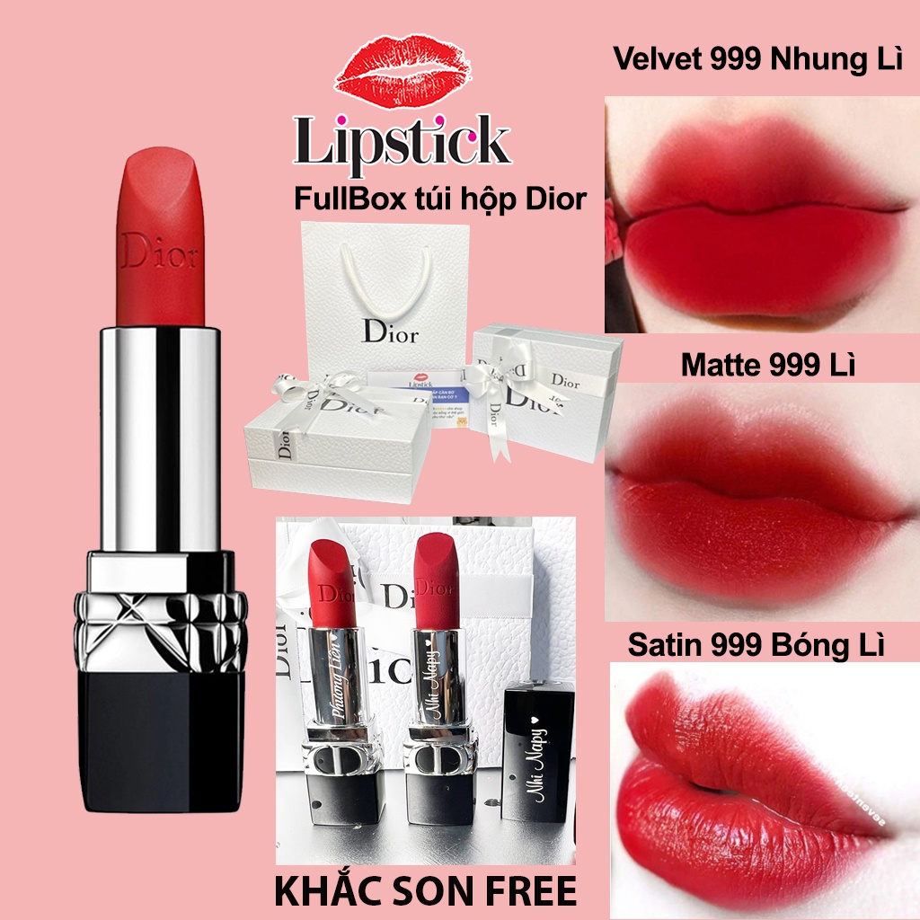 [Mẫu Mới 2021] Son Dior Rouge 999 Matte Màu Đỏ Tươi , satin, velvet full size tặng kèm FullBox Túi Hộp Hãng