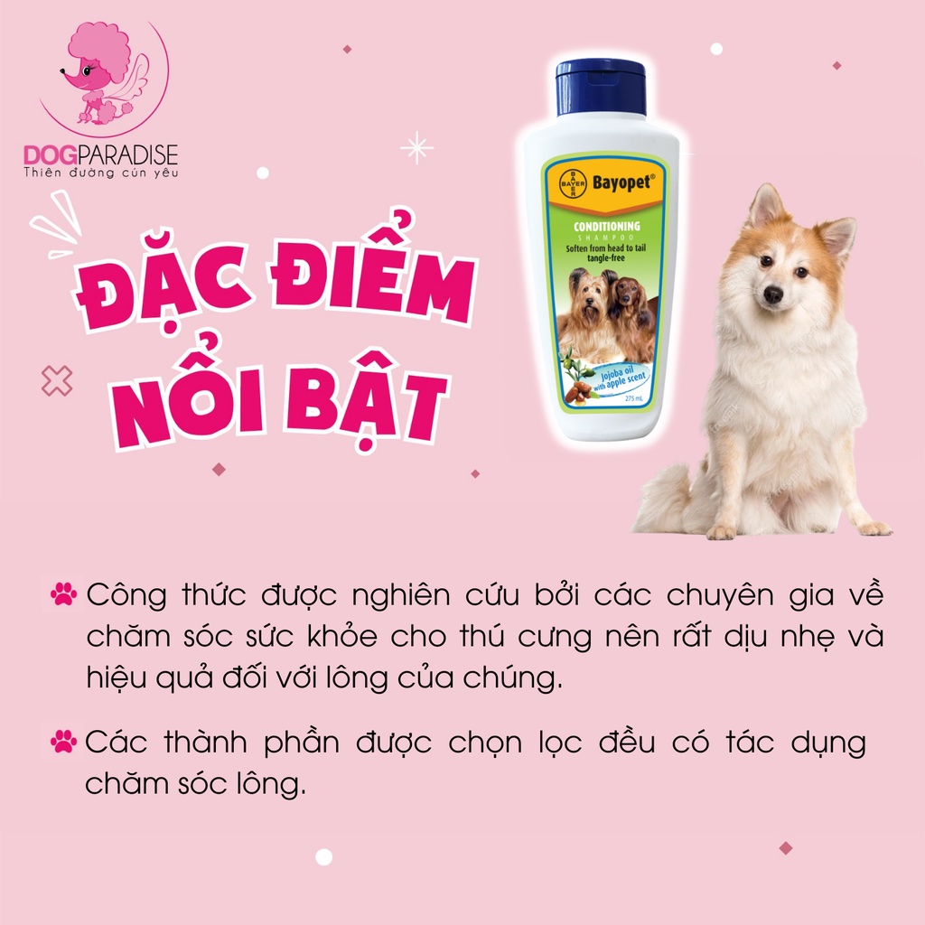Sữa tắm cho thú cưng mượt lông và ngăn ngừa xơ rối Bayopet 275ml - Dog Paradise