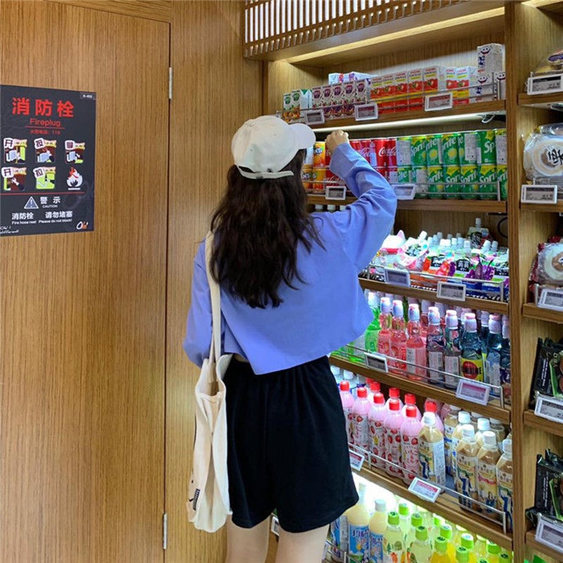 Áo Thun Croptop Tay Dài Kiểu Hàn Quốc 2 Màu Lựa Chọn Cho Nữ