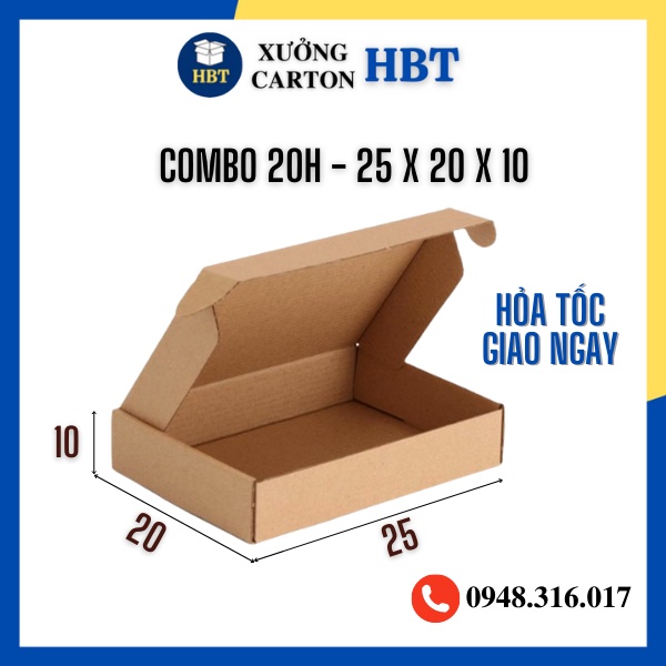 25x20x10 Combo 20 Hộp Carton Nắp Gài đóng gói hàng quần áo, giày dép giá rẻ