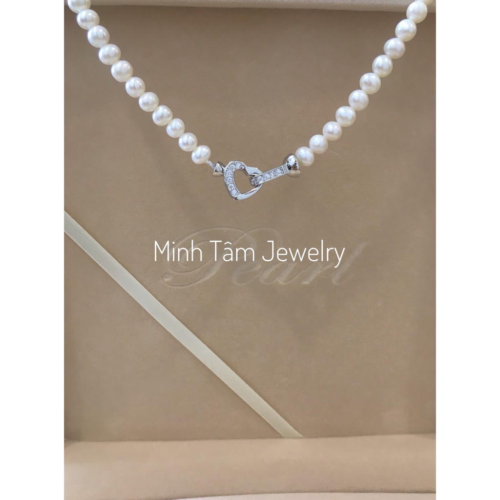 Vòng cổ Ngọc Minh Tâm Jewelry Trai nuôi thiên nhiên khoá trái tim bạc 925 xi kim