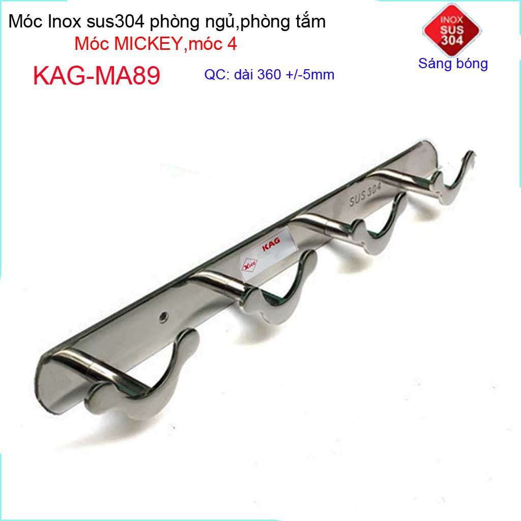 Móc mickey treo quần áo inox 304 cao cấp dày, móc Kace 4 móc treo đồ nhà tắm KAG-MA89