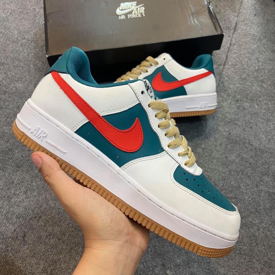 Giày Sneaker nam nữ cao cấp full bill box, giày thể thao Jordan AF1 cổ thấp da lộn màu xanh đỏ đế cao, form đẹp M11