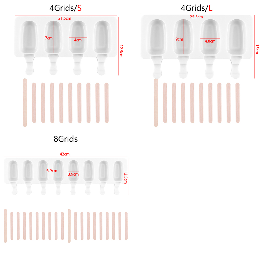 Khuôn Silicone Làm Kem Que Hình Oval 4/8 Ngăn Kèm Que Tiện Dụng Cho Nhà Bếp