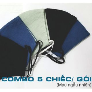(HÀNG MAY KỸ) Combo 05 Khẩu trang KHÁNG KHUẨN vải đũi THỜI TRANG công nghệ nano bạc, 2 lớp, chun co giãn