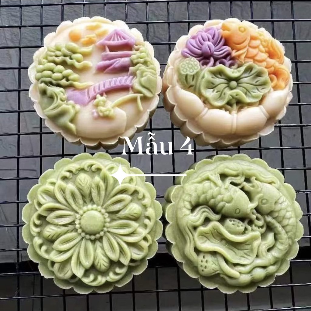 Khuôn Trung Thu 2022 4 mặt hoa 150gr mẫu 4 - Sen Chùa 150gr