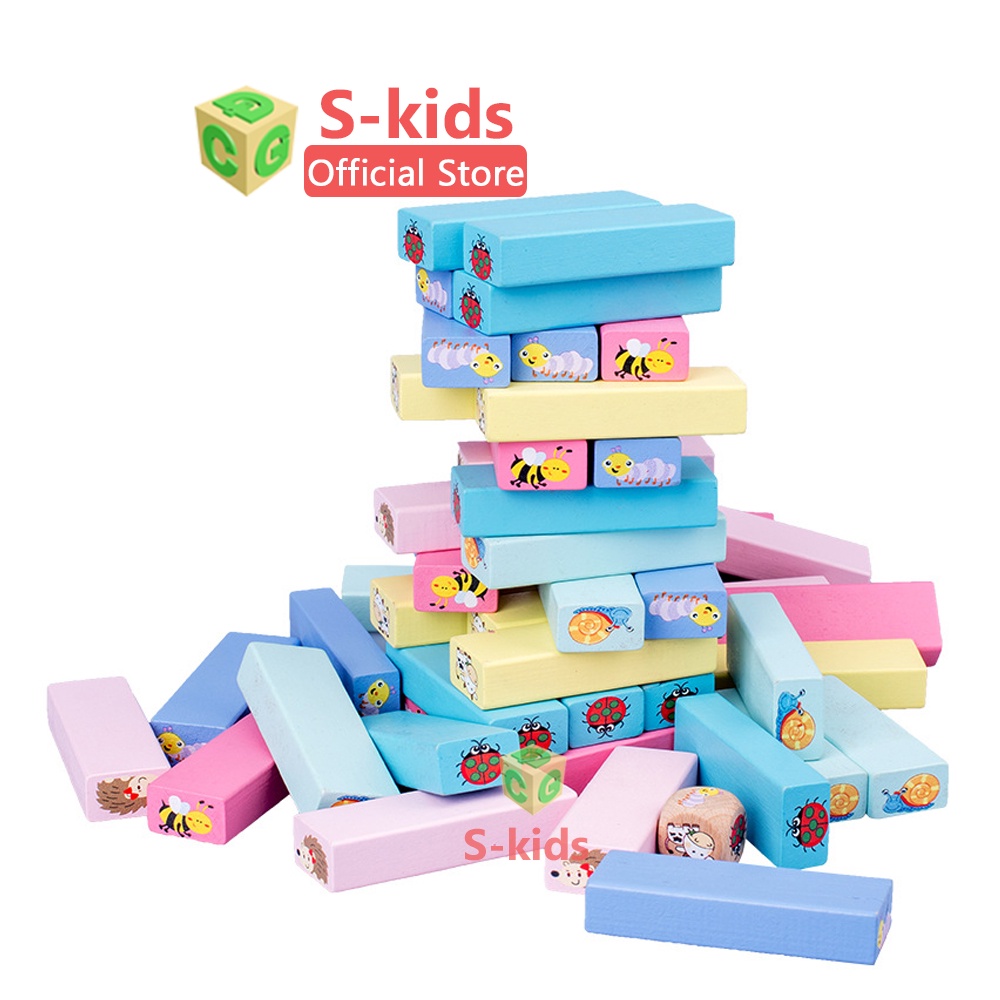 Đồ Chơi Rút Gỗ loại lớn 51 và 54 thanh S-Kids, Bộ xếp khối domino cho bé.