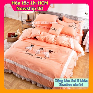 Bộ chăn ga gối công chúa Alice 100%Cotton lụa Hàn Quốc cho bé gái, cực kỳ dễ thương