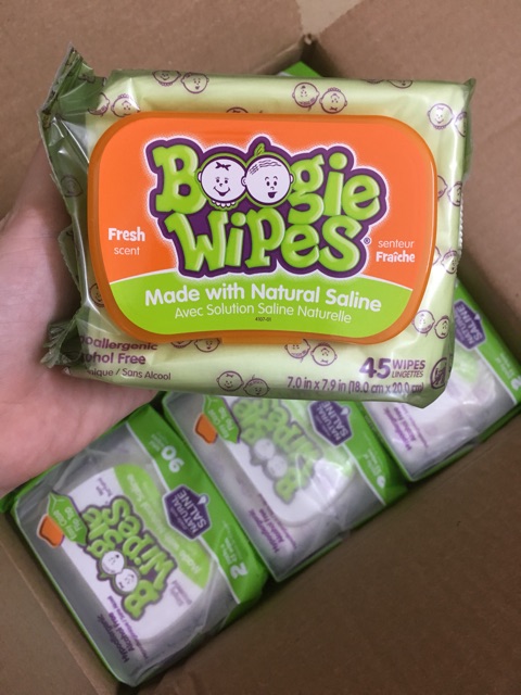 [Gói lớn 45 tờ] Giấy ướt kháng khuẩn lau mũi Boogie Wipe