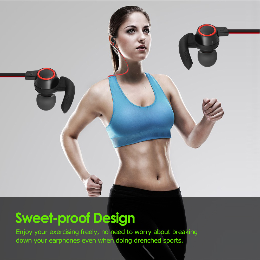 PI  Wireless Bluetooth 4.2 + EDR Headphones Outdoor Sport Headsets In-ear Music Earphone Built-in Microphone Line Control Rechargeable Red