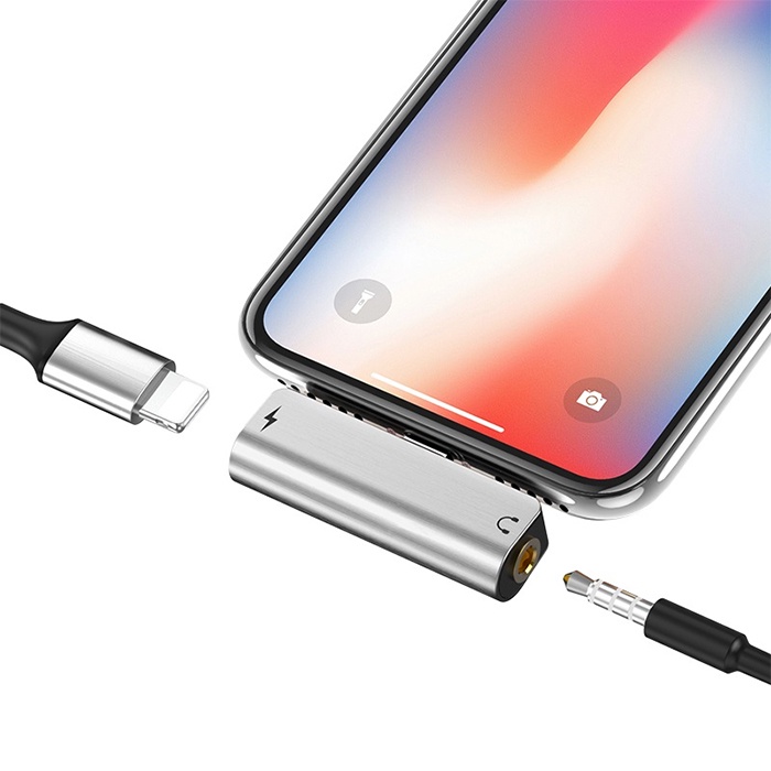 Jack Chia Cổng Lightning Sang 3.5mm 1 Ra 2 Chính Hãng Hoco LS25