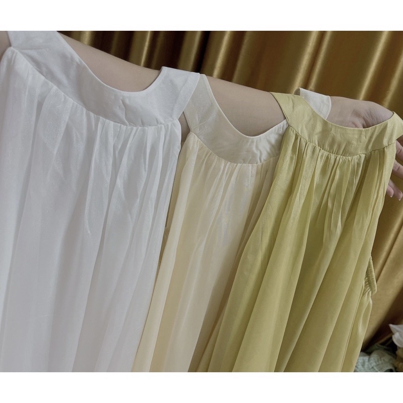 Váy yếm babydoll tay dài chất tơ lụa óng 2 lớp /Shyncloset