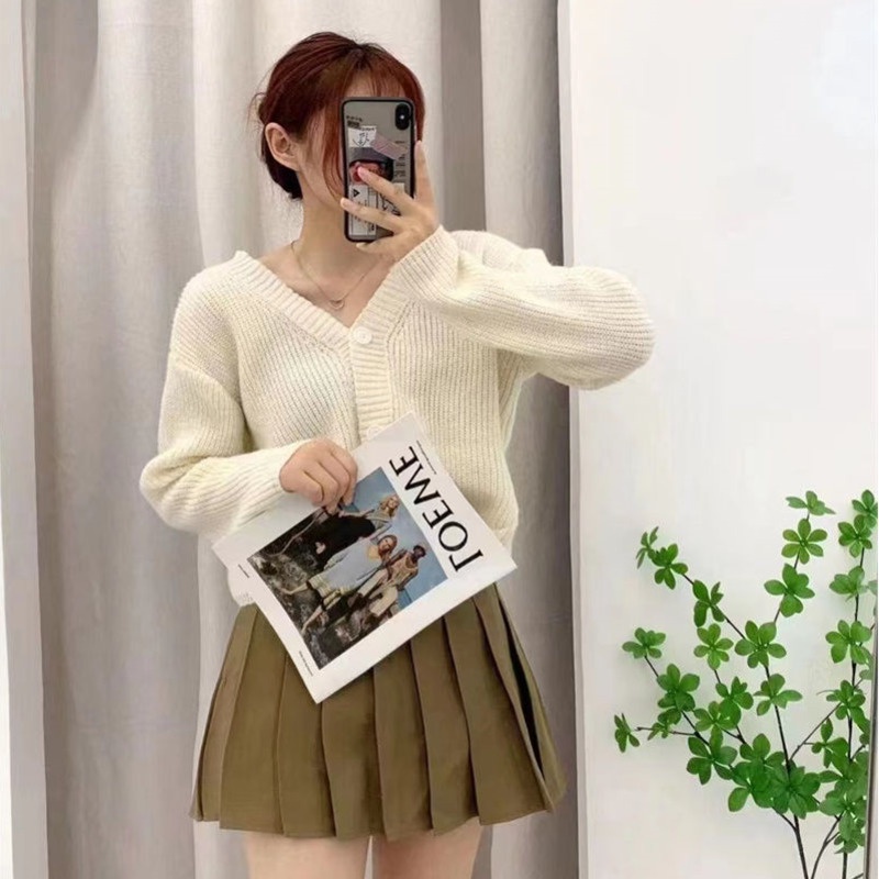 Áo Khoác Cardigan Dệt Kim Cổ Chữ V Màu Trơn Thời Trang Mùa Thu Hàng Mới Dành Cho Bạn Nữ