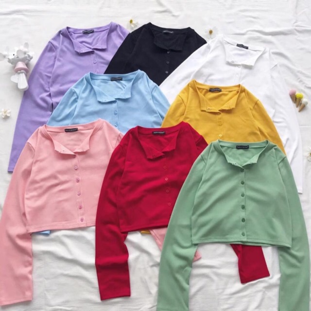 Áo Croptop Nút Trơn Tay Dài Ảnh Thật