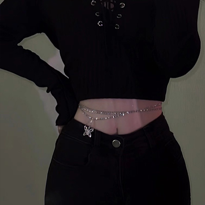 Dây xích thắt eo/ Dây chuyền đính đá nhân tạo hình Butterfly