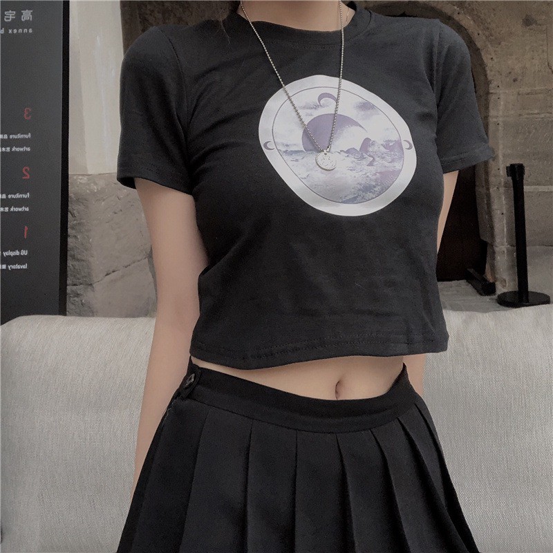 Áo Thun HIIXIIVI croptop tay ngắn ôm dáng vừa vặn mẫu 2021 thời trang trẻ trung dành cho nữ
