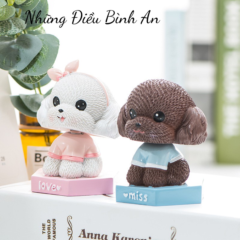 Tượng Cún con Poodle cổ lắc lò so trang trí ô tô, bàn làm việc dễ thương 💕FREESHIP 50k💕 - Những Điều Bình An