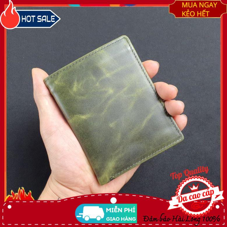 Ví da Pullup wax Xanh Olive - 100% da bò thật, BH 2 năm WS 107