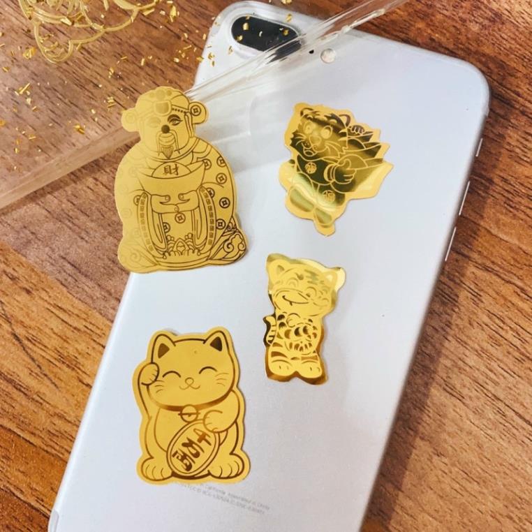 HOT 2023 Miếng Dán Thần Tài và Mèo thần tài vàng Hút Tài Lộc Dùng Dán Điện Thoại Để Trong Ví Lì Xì Tết