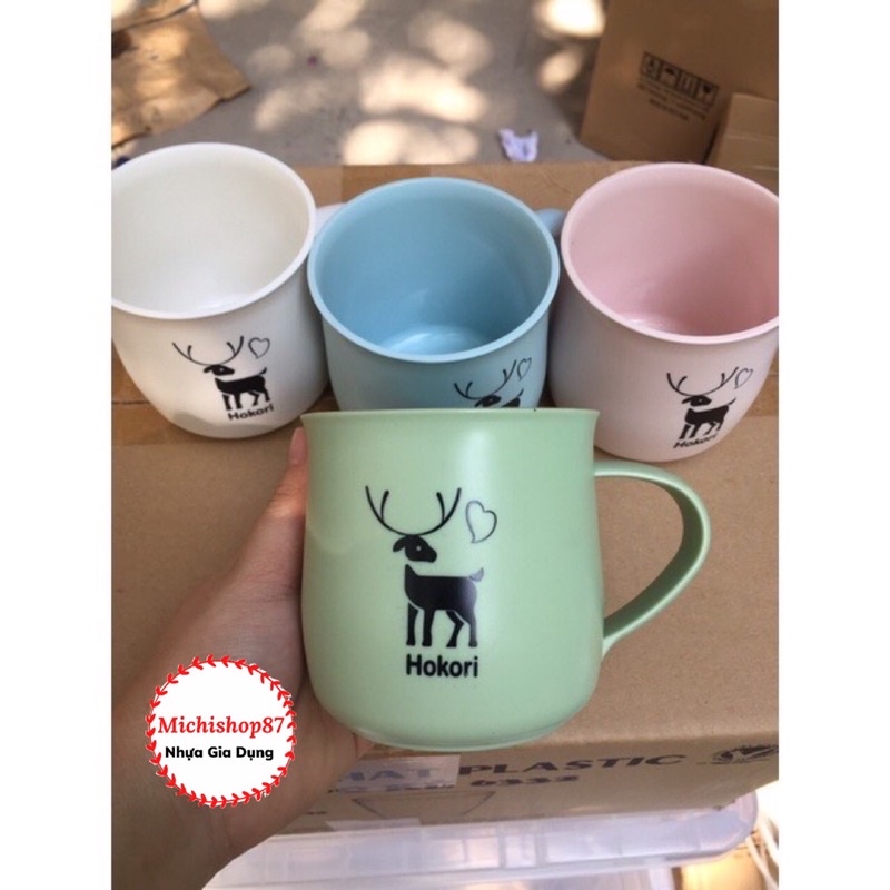 Cốc Nhựa Lúa Mạch 350ml Hokori Cao Cấp Việt Nhật, Cốc Chịu Nhiệt Có Quai Cầm Màu Mới 2021