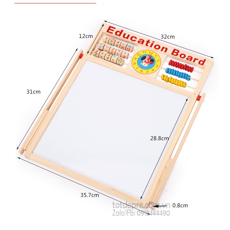 Bảng gỗ nam châm 2 mặt cho bé học số chữ viết vẽ 45x35cm - Đồ chơi giáo dục