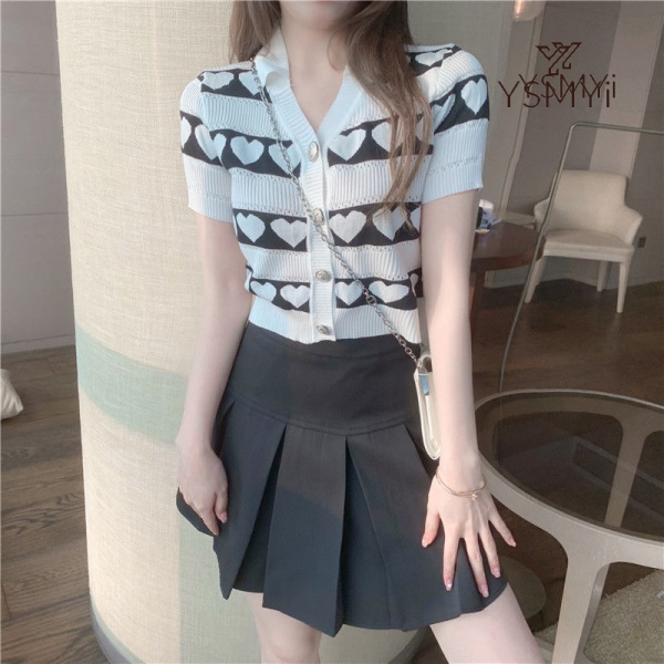 Áo Thun Dệt Kim Tay Ngắn Cổ Chữ v Thiết Kế Mới Thời Trang Mùa Hè Dành Cho Nữ