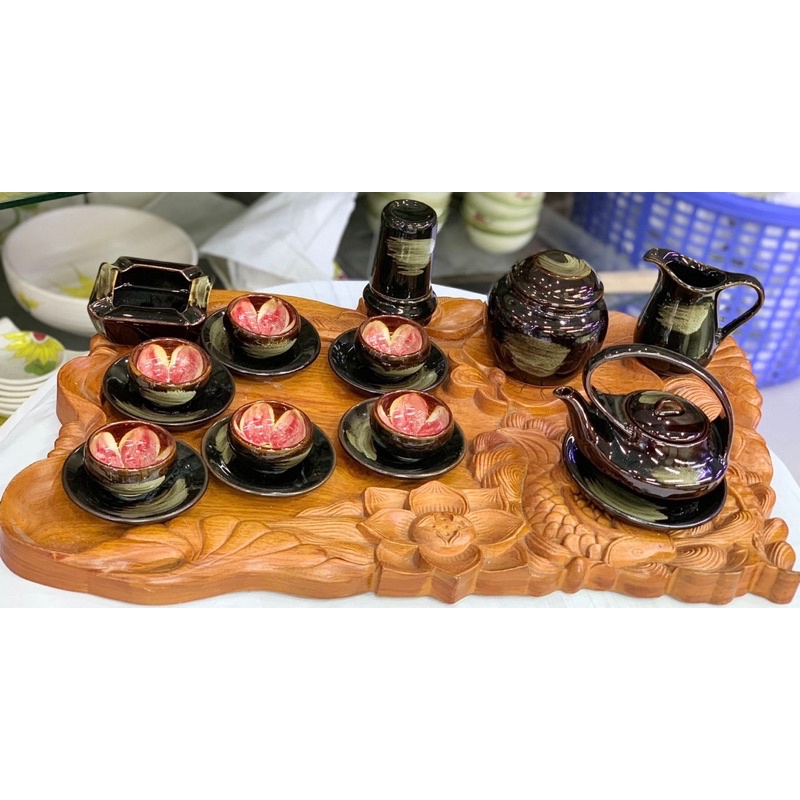 Bộ ấm chén Bát Tràng men hoả biến dáng thiên nga - BT006