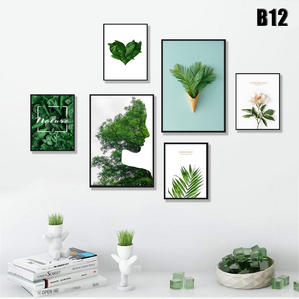 Bộ 6 bức tranh treo tường có khung gỗ ,tranh decor đa dạng