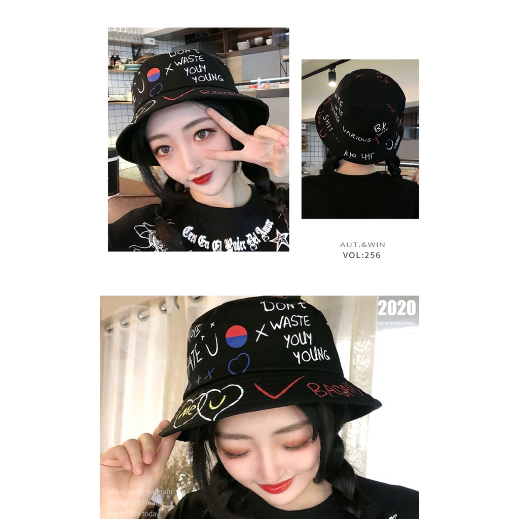 Nón Bucket Che Nắng Mùa Hè In Họa Tiết Graffiti Phong Cách Hàn Quốc Hợp Thời Trang Dễ Phối Đồ Cho Nữ