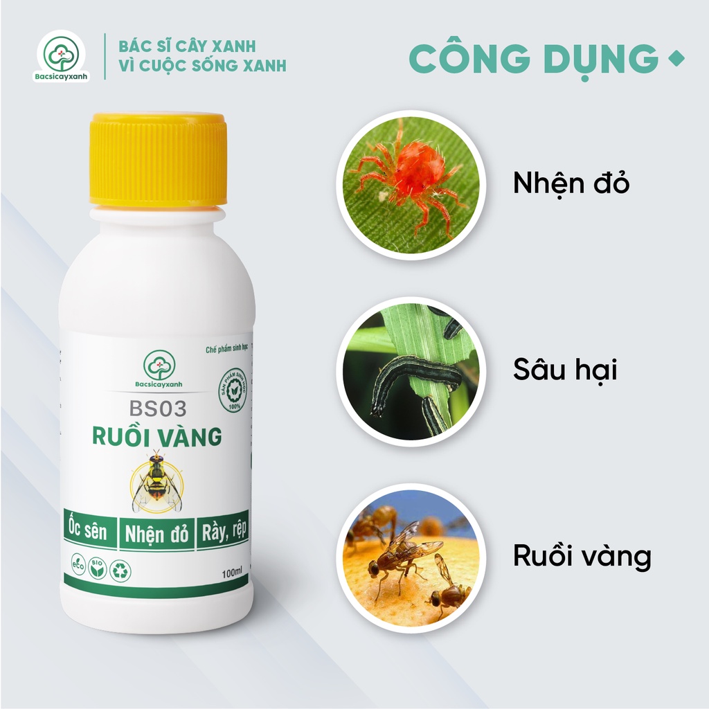 Diệt ruồi vàng hiệu quả BS03 -  Chuyên diệt, xua đuổi ruồi vàng, kiến, mối, nhện đỏ, rầy rệp các loại - 100ml