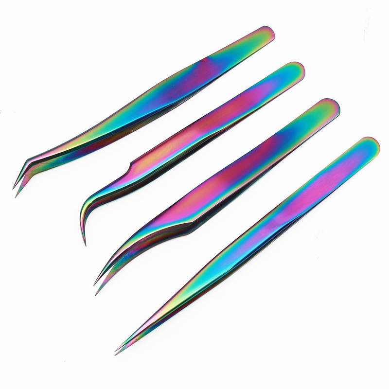 1 Nhíp Thẳng/Cong Bằng Thép Không Gỉ Màu Cầu Vồng Dùng Nối Mi/Trang Trí Móng Tay Chuyên Nghiệp