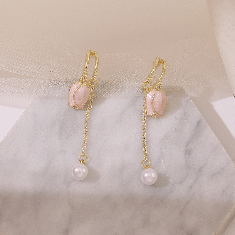 Bông Tai Mạ Bạc 925 Dáng Dài Hình Hoa Tulip Đính Ngọc Trai Thời Trang Hàn Quốc 2022